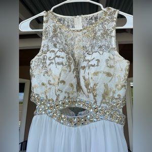 White and Gold Floor-Length Formal Dress